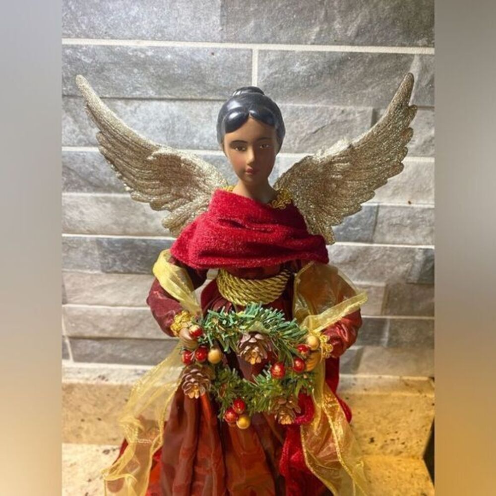 17” Dark Skin Red Velvet Robe‎ Christmas Tree Topper / Figurine